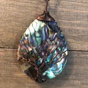 Abalone family tree pendant with chain